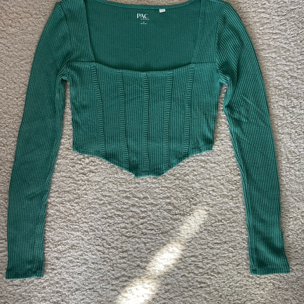 PacSun Teal Ribbed Long Sleeve Top